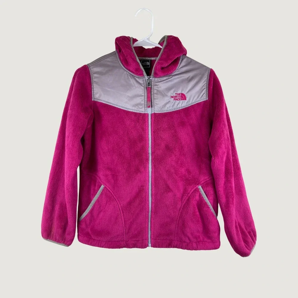 The North Face Fleece Jacket Girls L14/16 Pink Full Zip Hooded Denali School